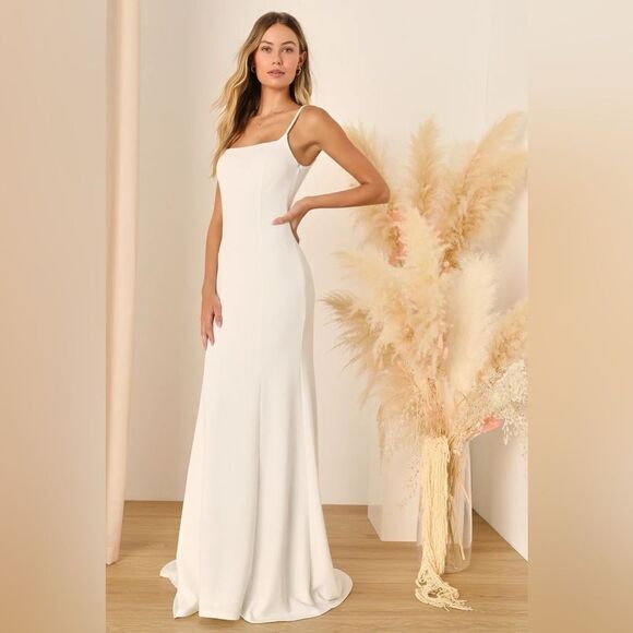 Lulus Blessed Romance White Sleeveless Button Back Mermaid Maxi Dress Large - Picture 2 of 14